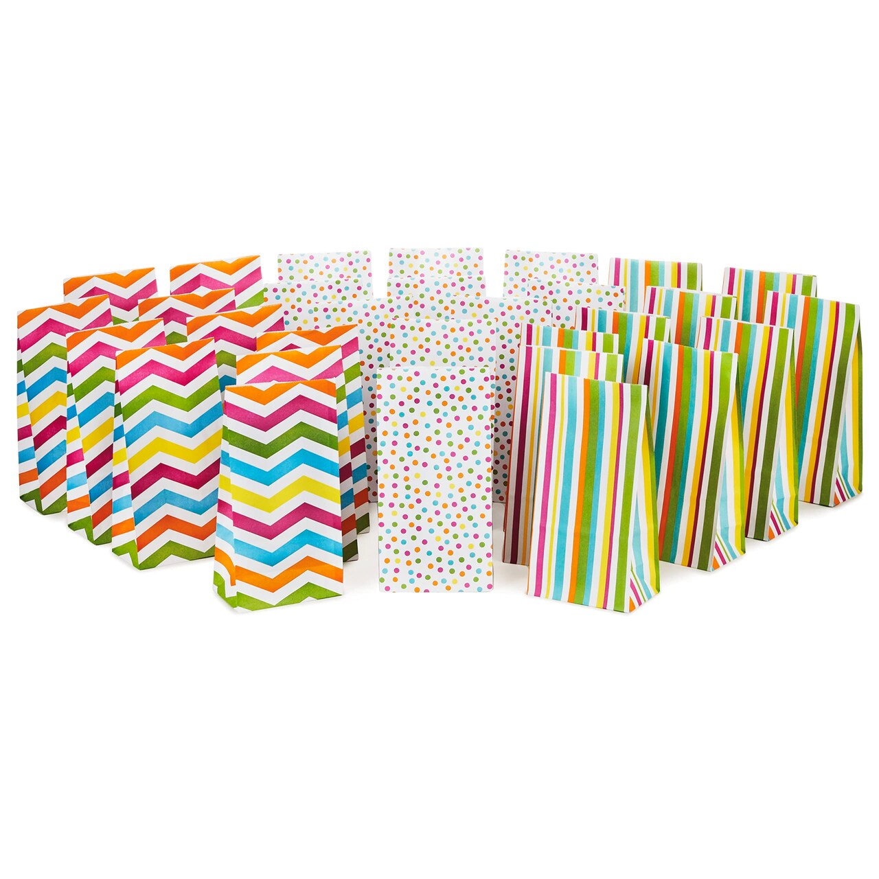 Hallmark Spring Pastel Party Favor and Wrapped Treat Bags, Assorted Designs (30 Ct., 10 Each of Chevron, Dots, Stripes) for Easter, Baby Showers, Birthdays, Graduations, Care Packages, May Day